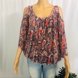 FP Free People Paisley cold shoulder Top XS